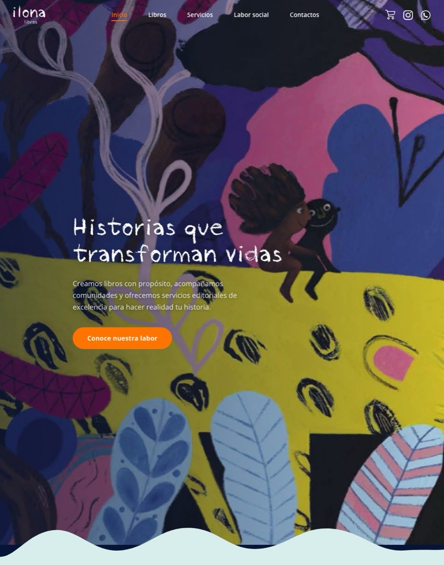 Portada de Ilona Libros: ilustración de un jaguar amarillo entre plantas y el titular «Historias que transforman vidas».